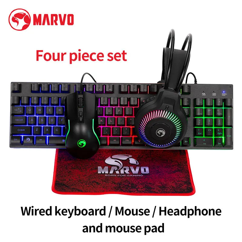 Die Gaming-Tastatur und -Maus enthält ein Tastatur-, Maus-, Kopfhörer- und Mauspad-Set, RGB, kabelgebundene Gaming-Tastatur- und Maus-Sets
