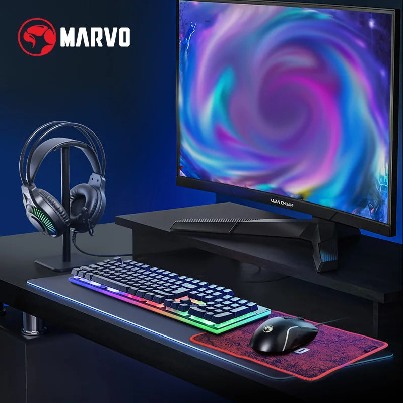 Die Gaming-Tastatur und -Maus enthält ein Tastatur-, Maus-, Kopfhörer- und Mauspad-Set, RGB, kabelgebundene Gaming-Tastatur- und Maus-Sets