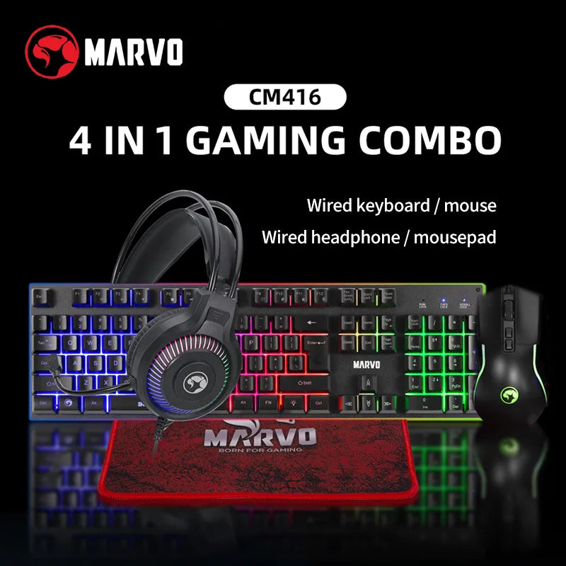 Die Gaming-Tastatur und -Maus enthält ein Tastatur-, Maus-, Kopfhörer- und Mauspad-Set, RGB, kabelgebundene Gaming-Tastatur- und Maus-Sets