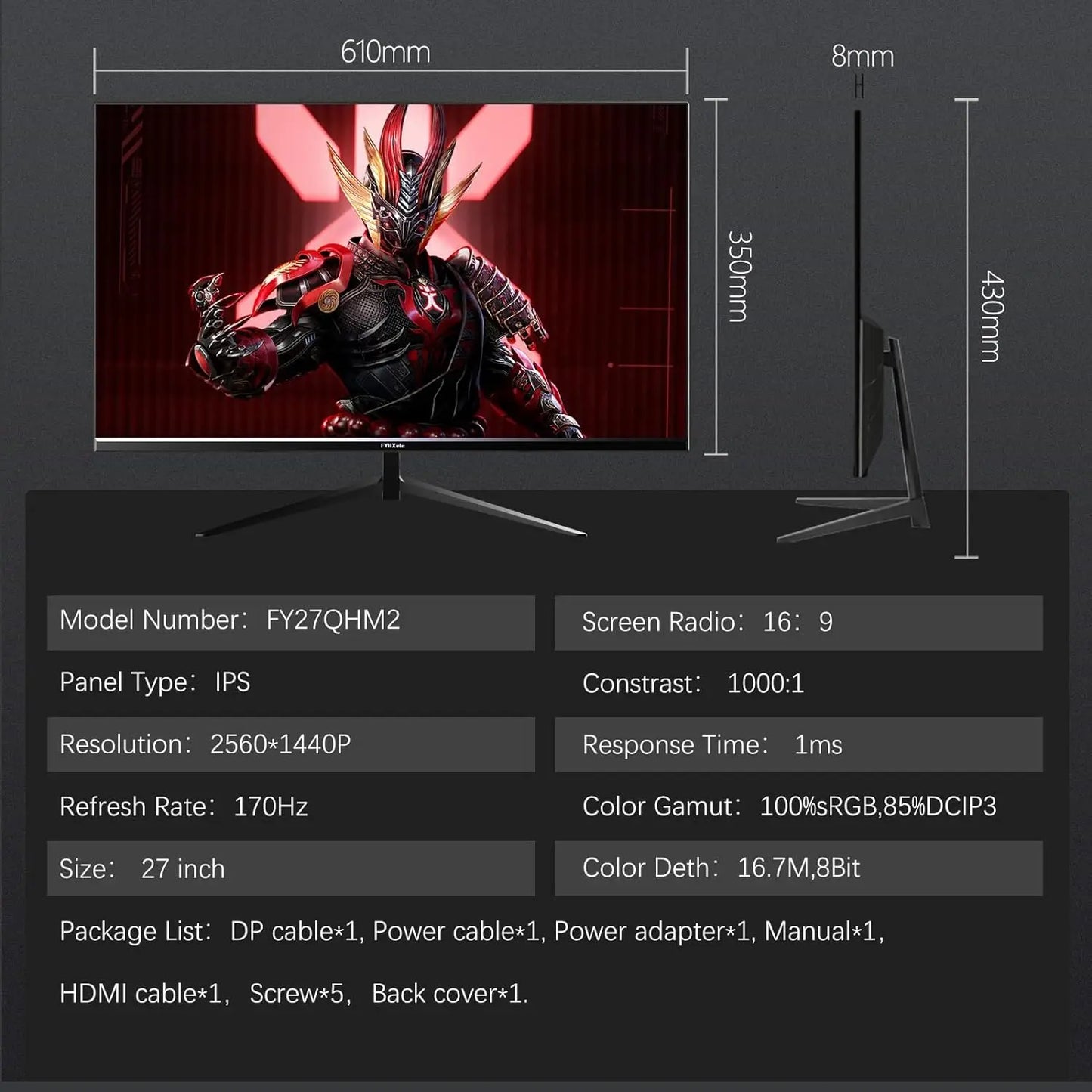27-Zoll-Monitor 170Hz 2k-Gaming-Display 1ms adm-freesync 8 Bit 99% srgb ips Desktop-LED-Display hdmi dp hdr400