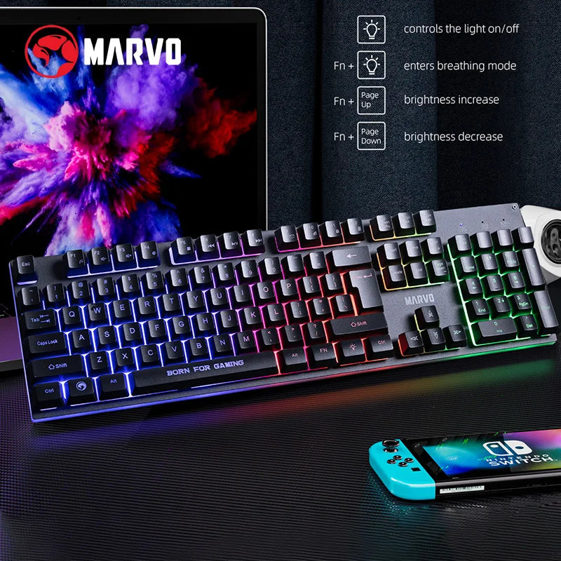 Die Gaming-Tastatur und -Maus enthält ein Tastatur-, Maus-, Kopfhörer- und Mauspad-Set, RGB, kabelgebundene Gaming-Tastatur- und Maus-Sets